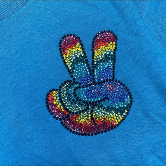 Girls Rhinestone Peace Sign Short Sleeve Tee Shirt Size Small Boutique Handmade - Picture 6 of 7